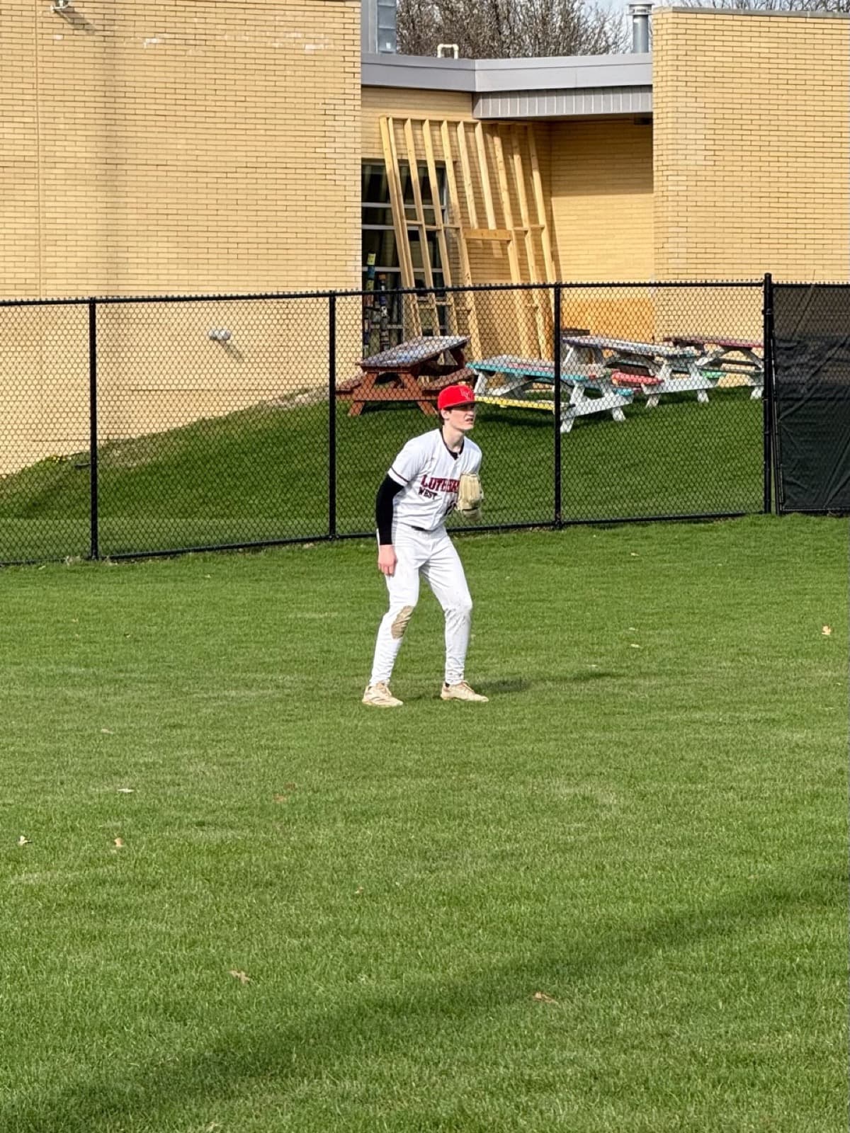 Connor Schneider ready in the outfield